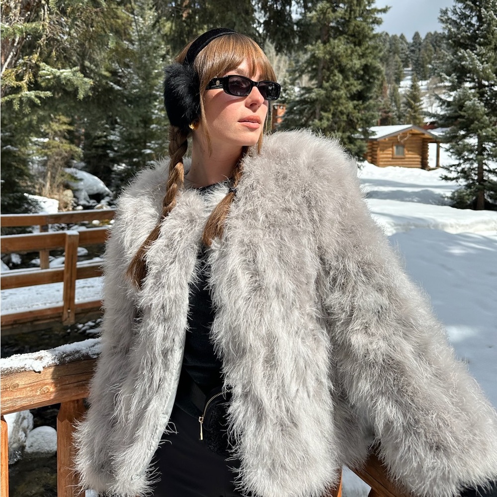 Elegant Gray Faux Fur Coat